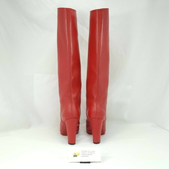 Sergio Rossi Tall Leather Heeled Boots Womens Size 5 35 Red - Picture 2 of 10